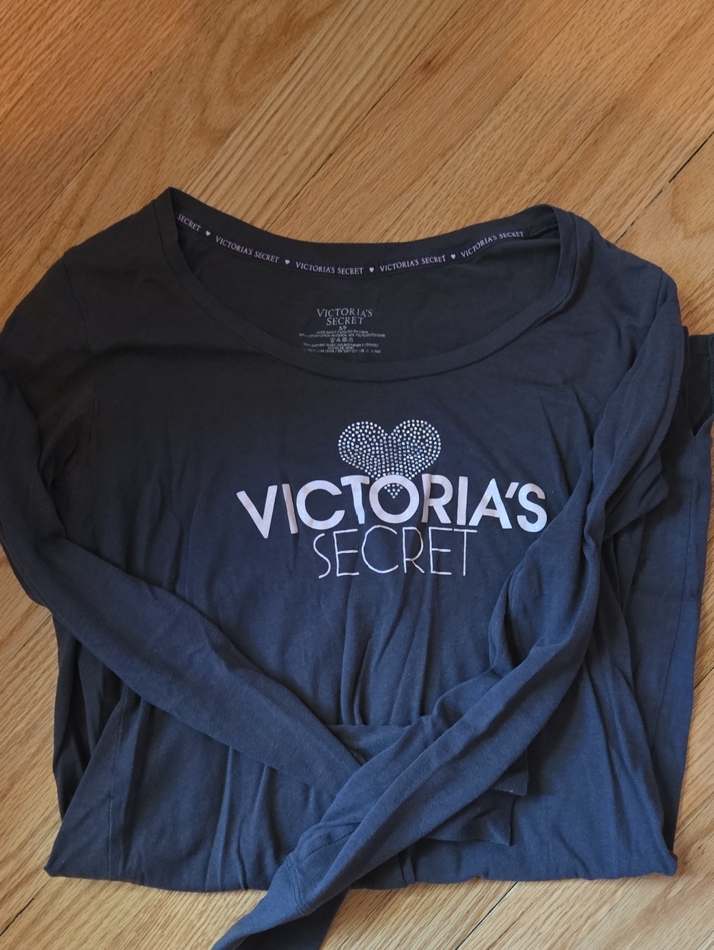 Victoria's Secret Gray Long Sleeve Pajama Dress with Heart Accent